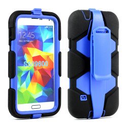 Samsung Galaxy S5 Armor Shield Case Screen and Holster Clip (Black Blue)